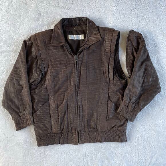 🔥Vintage Andrew Marc 100% Leather Snake Skin Pattern jacket Vest Bomber Grunge - Picture 1 of 16